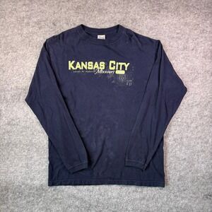Vintage Perrin Kansas City Missouri Long Sleeve T-Shirt Navy Blue Men's Large